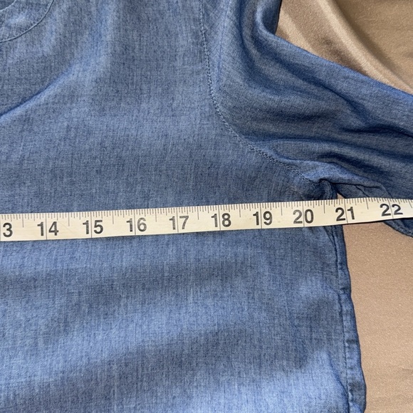 LOFT Blue Chambray Pleated Button Front Henley Popover Tunic Tie Cuffs Sz S - Picture 5 of 15